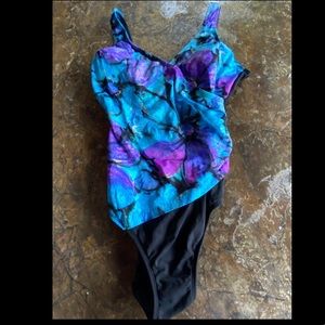 Robby Womens Swimsuit One Piece Blue Multi Floral Soft Cup Sz 14